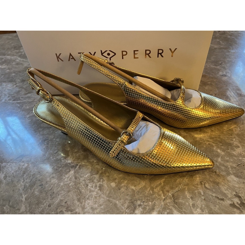 Katy Perry Micro Kitten Heel Sling Back Gold Women's Size 9 NEW Casual Buckle .. - Picture 2 of 6